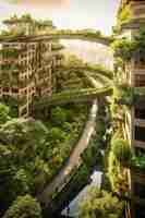 Free photo view of city with apartment buildings and green vegetation