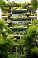 Free photo view of city with apartment buildings and green vegetation