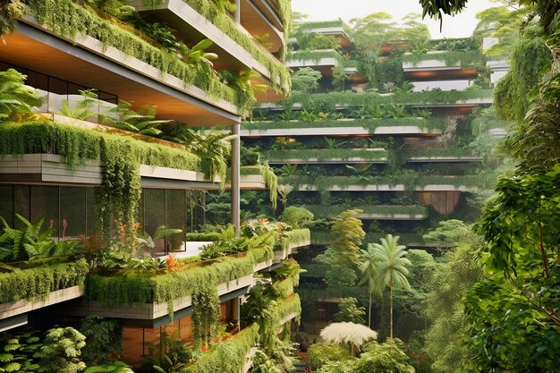 View of city with apartment buildings and green vegetation