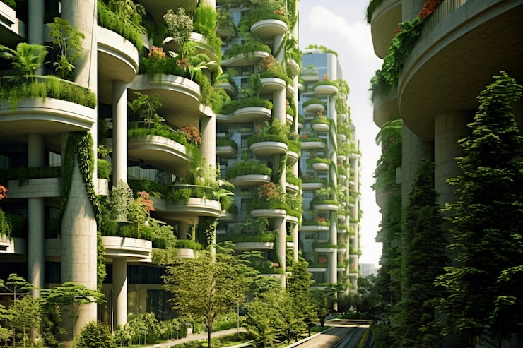 Free Photo view of city with apartment buildings and green vegetation