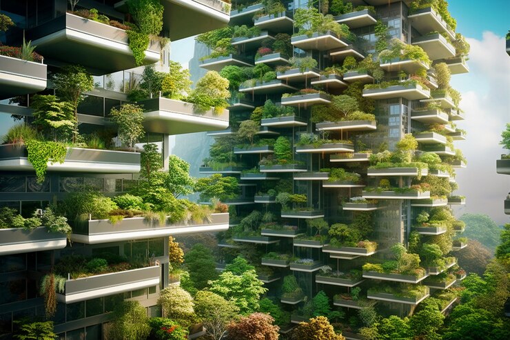 Free Photo view of city with apartment buildings and green vegetation