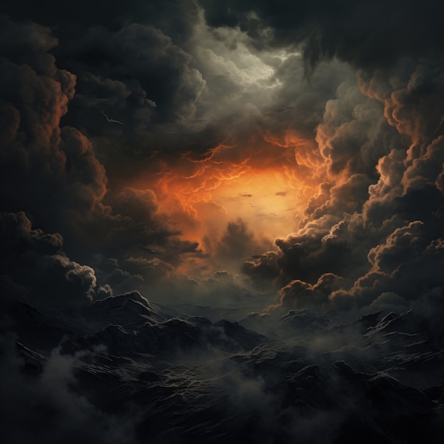 View of clouds in dark style