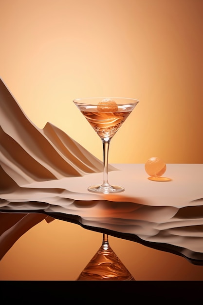 Free photo view of cocktail beverage in glass with abstract neo-futuristic set