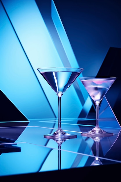 Free photo view of cocktail beverage in glass with abstract neo-futuristic set