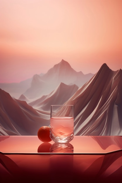 View of cocktail beverage in glass with neo-futuristic set