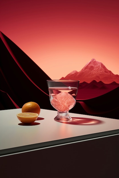 Free photo view of cocktail beverage in glass with neo-futuristic set