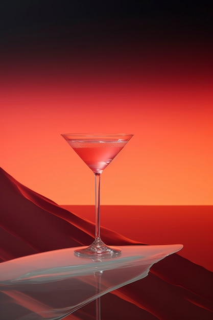 View of cocktail beverage in glass with neo-futuristic set