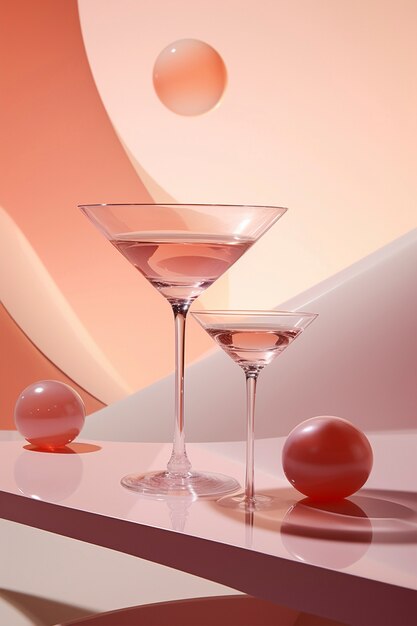 View of cocktail drink in glass with neo-futuristic set