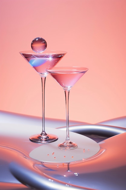 Free photo view of cocktail drink in glass with neo-futuristic set