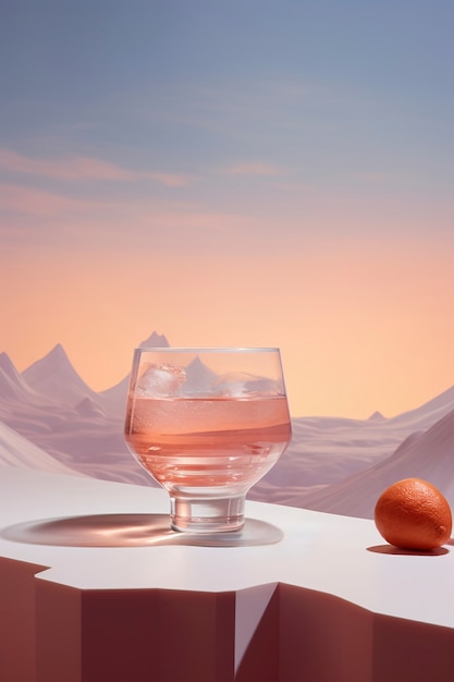 Free photo view of cocktail drink in glass with neo-futuristic set