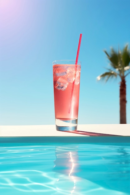 View of cocktail drink at the pool in summer