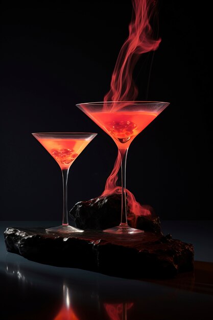 View of cocktail mix in glass with abstract neo-futuristic set