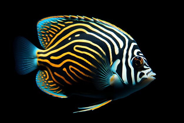 View of colorful 3d fish swimming underwater