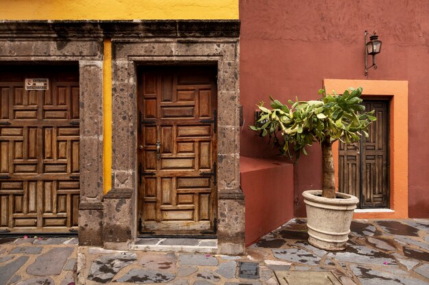 View of colorful mexican urban architecture