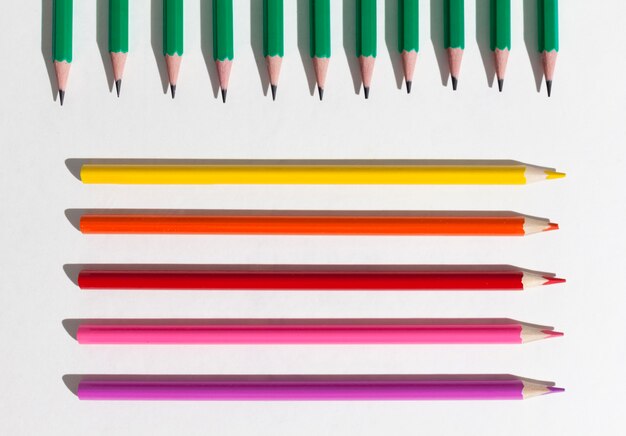 Above view colorful pencils arrangement