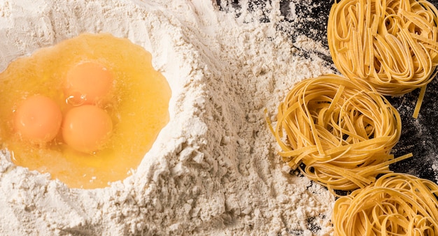 Free photo above view composition with eggs and flour