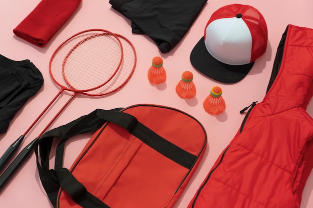 Free photo view of composition with neatly arranged and organized sport items