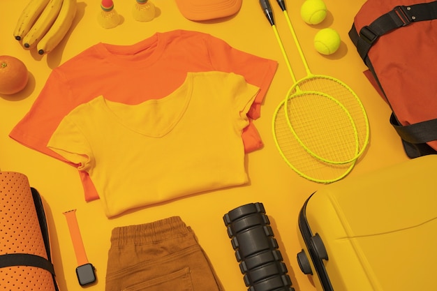 View of composition with neatly arranged and organized sport items