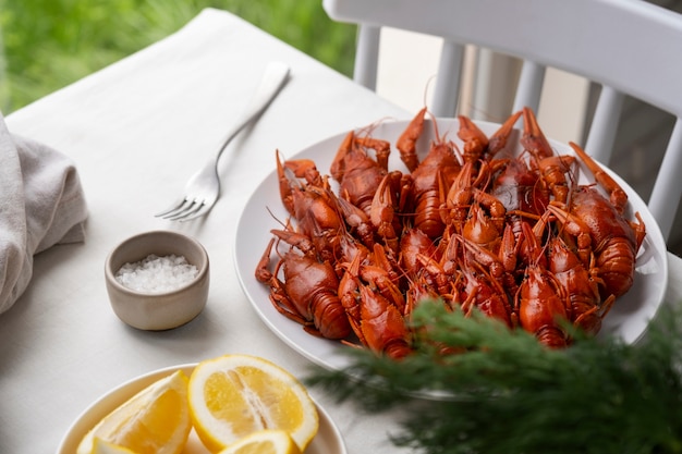 Free photo view of cooked crawfish