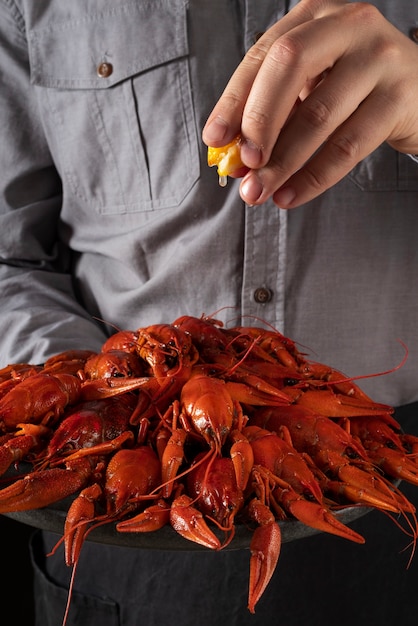 Free photo view of cooked and prepared crawfish