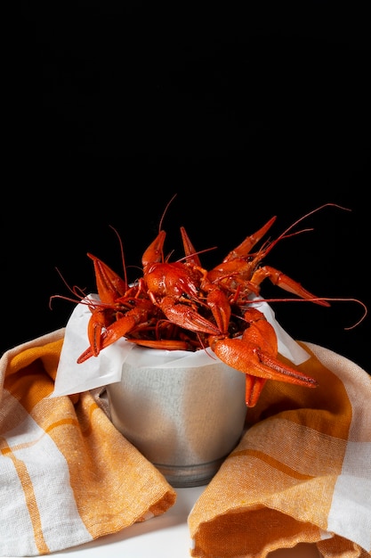 View of cooked and ready to be eaten crawfish