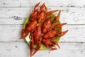 Free photo view of cooked and ready to be eaten crawfish