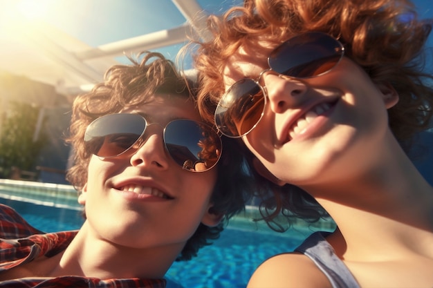 Free photo view of couple taking selfie in summer