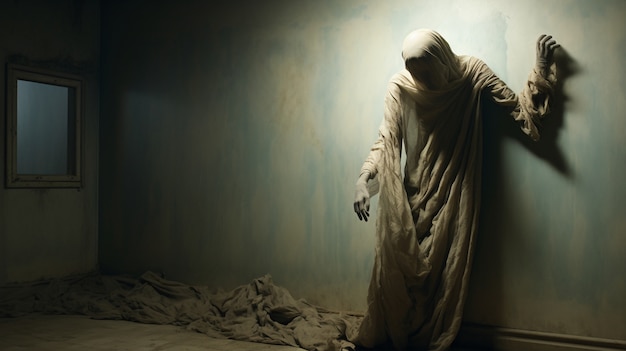 View of creepy looking entity next to wall