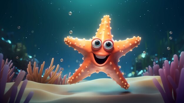 View of cute cartoon 3d starfish