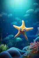 Free photo view of cute cartoon 3d starfish