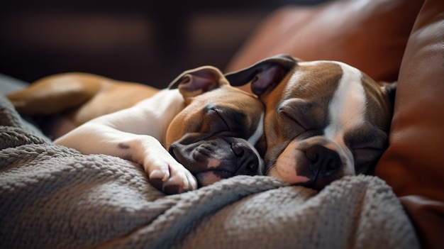 Free photo view of cute dog sleeping on bed