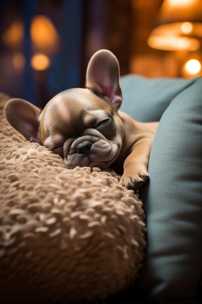 Free photo view of cute dog sleeping peacefully at home