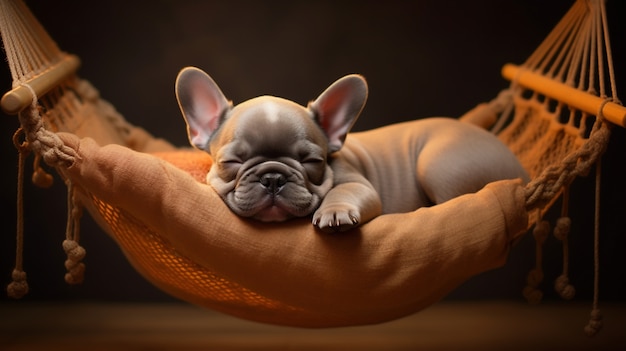 Free photo view of cute dog sleeping peacefully at home