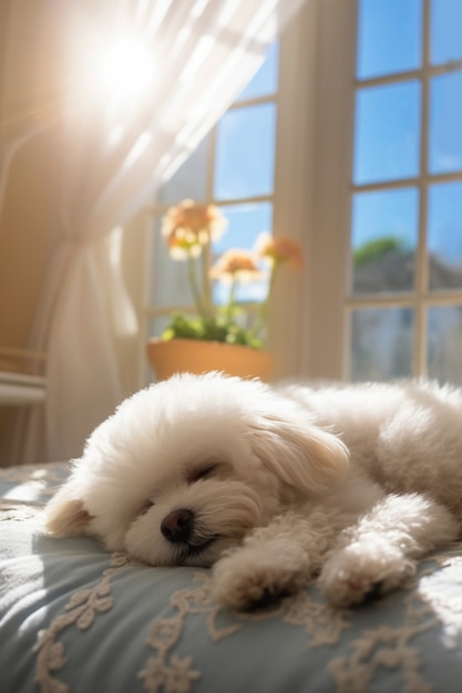 View of cute dog sleeping peacefully at home