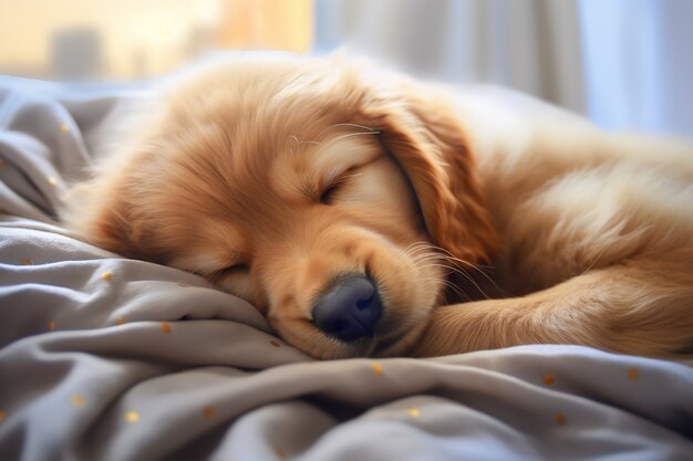 View of cute dog sleeping peacefully at home
