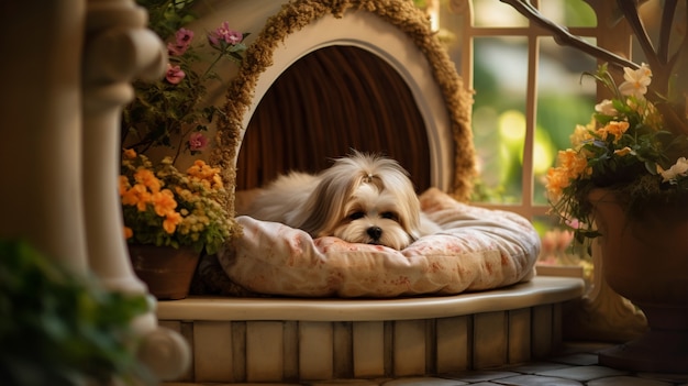 Free photo view of cute dog sleeping peacefully