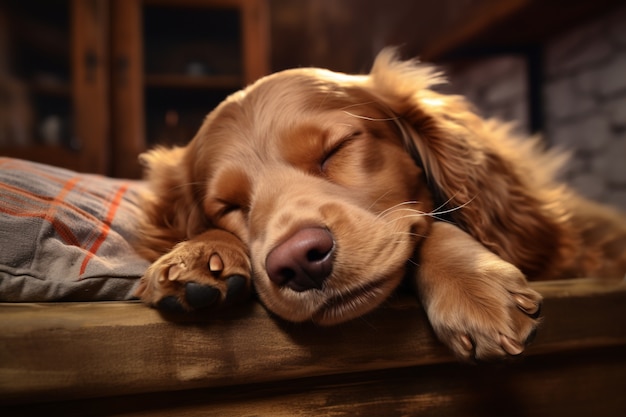 Free photo view of cute dog sleeping peacefully