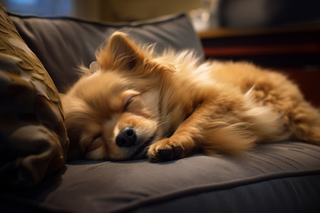 Free photo view of cute dog sleeping peacefully