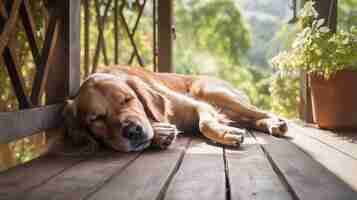 Free photo view of cute dog sleeping peacefully