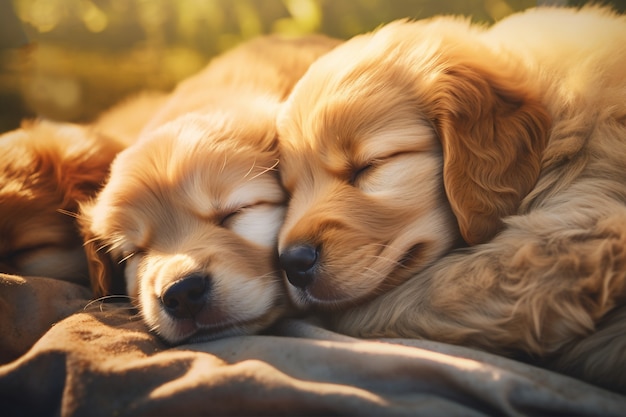 평화롭게 자고 있는 귀여운 강아지들의 모습