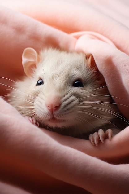 View of cute rat in blanket