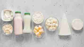 Free photo above view dairy products arrangement