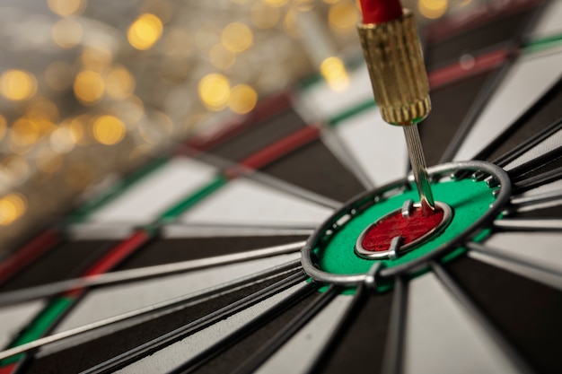 View of dartboard with bullseye arrow points