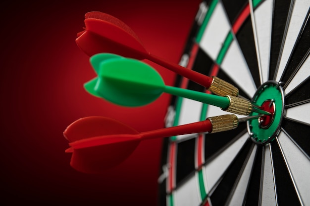 View of dartboard with bullseye arrow points