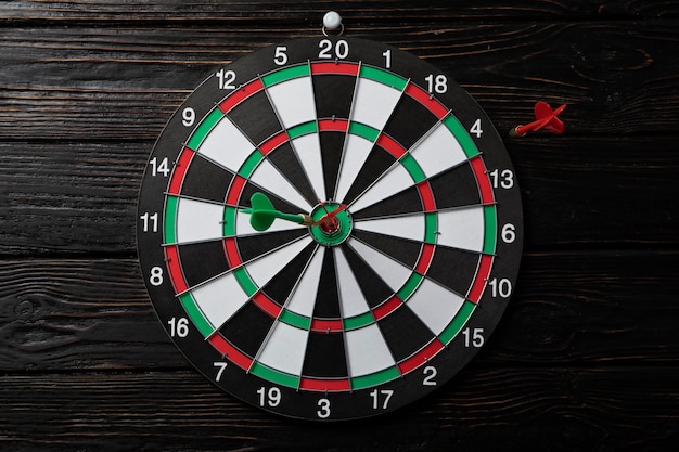 View of dartboard with bullseye arrow points