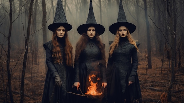 Free photo view of daunting witches