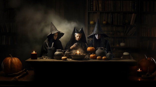 Free photo view of daunting witches