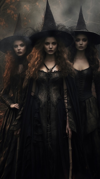 Free photo view of daunting witches