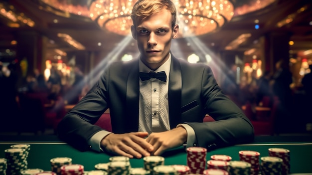 Foto gratuita vista del croupier che lavora in un casinò