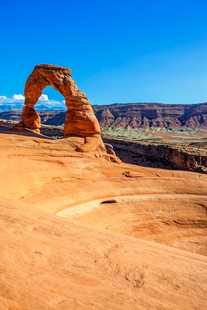 Vista di delicate arch al tramonto, usa